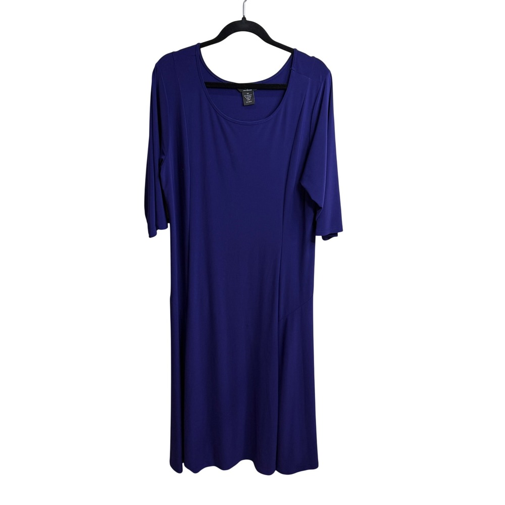 Nina Leonard Plus 1X Royal Purple Stretch Knit Maxi Dress Minimalist Modest‎